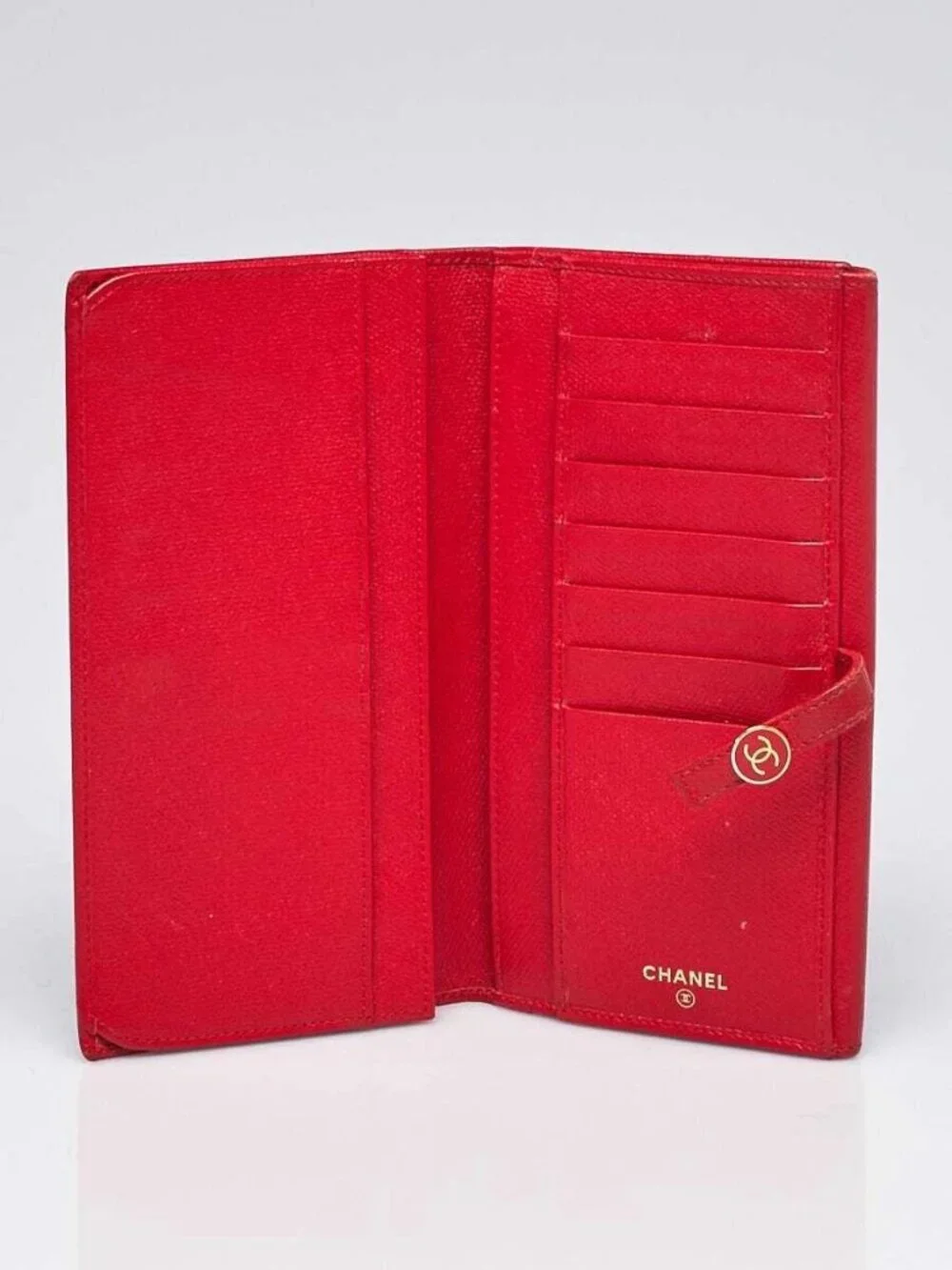 Chanel Red Grained Leather L-Double Wallet